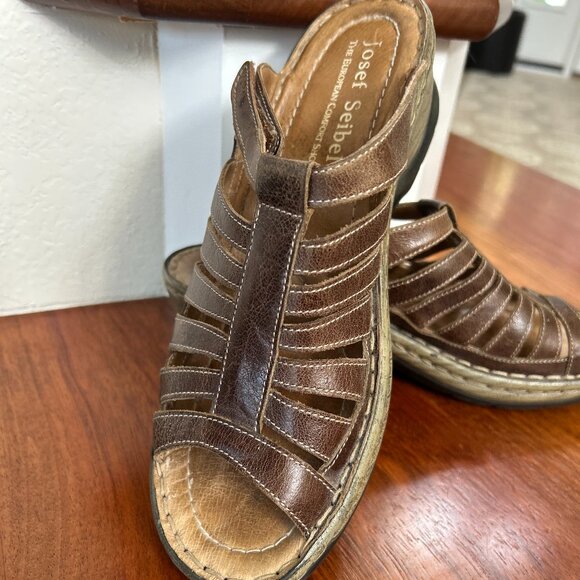 Josef Seibel Women's Brown Leather Slip-On Sandals- EURO Size 39 - Picture 7 of 7
